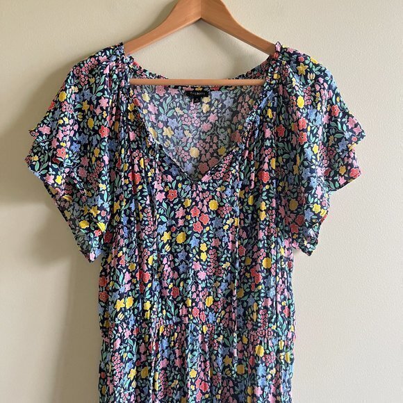 Talbots Floral Flutter Sleeve Tie Neck Ruffled Hem Multi Fit Flare Dress… - Picture 6 of 10